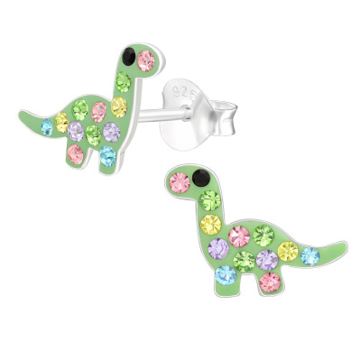 Children's Silver Dinosaur Ear Studs with Crystal