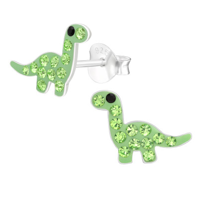 Children's Silver Dinosaur Ear Studs with Crystal