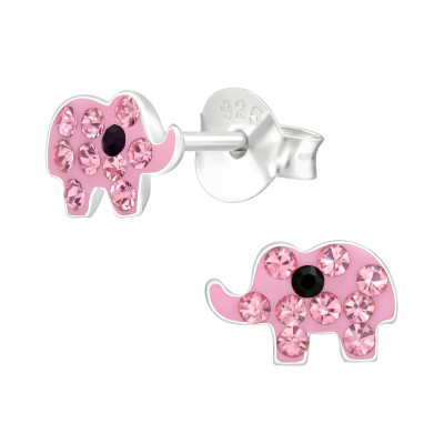 Children's Silver Elephant Ear Studs with Crystal