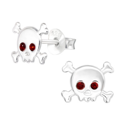 Children's Silver Skull Ear Studs with Crystal