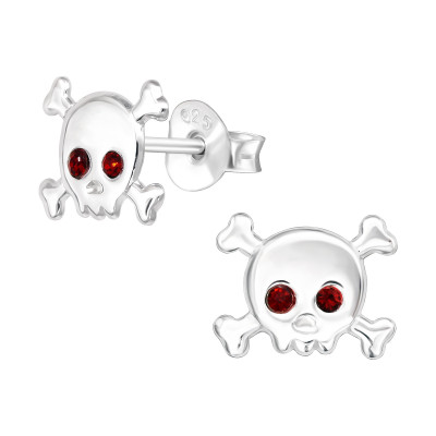 Children's Silver Skull Ear Studs with Crystal