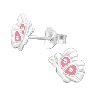 Children's Silver Butterfly Ear Studs with Crystal and Epoxy