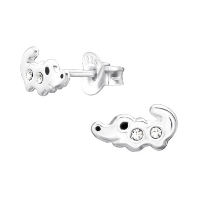 Children's Silver Crocodile Ear Studs with Crystal and Epoxy