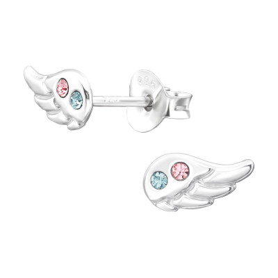 Children's Silver Wing Ear Studs with Crystal