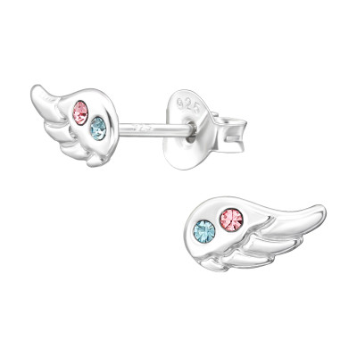 Children's Silver Wing Ear Studs with Crystal