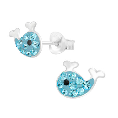 Children's Silver Whale Ear Studs with Crystal