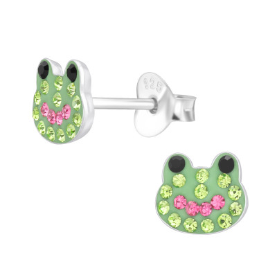 Children's Silver Frog Ear Studs with Crystal