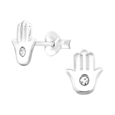 Children's Silver Hamsa Ear Studs with Crystal