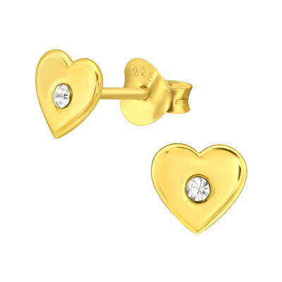 Children's Silver Heart Ear Studs with Crystal