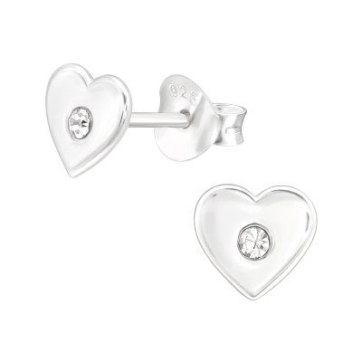 Children's Silver Heart Ear Studs with Crystal