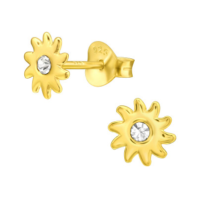 Children's Silver Sun Ear Studs with Crystal