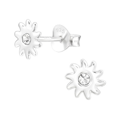 Children's Silver Sun Ear Studs with Crystal