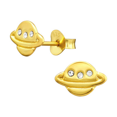 Children's Silver Saturn Ear Studs with Crystal