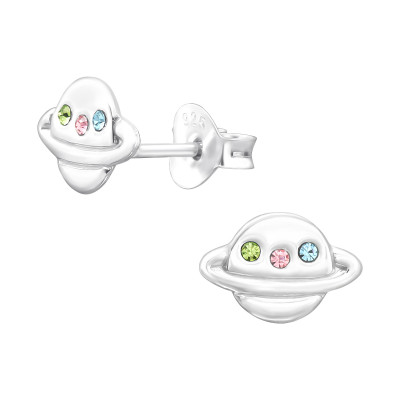 Children's Silver Saturn Ear Studs with Crystal