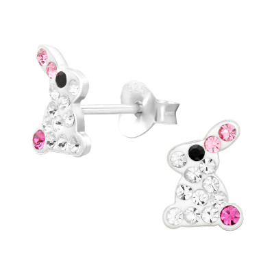 Rabbit Children's Sterling Silver Ear Studs with Crystal