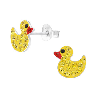 Children's Silver Duck Ear Studs with Crystal