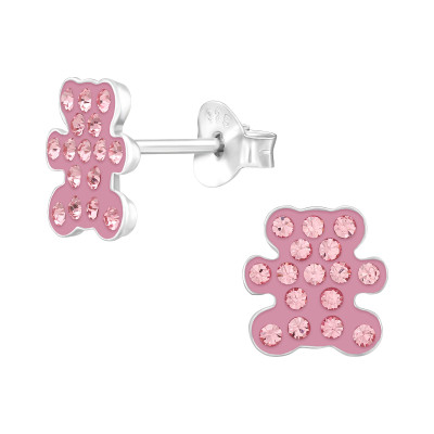 Children's Silver Bear Ear Studs with Crystal