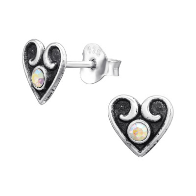 Children's Silver Heart Ear Studs with Crystal