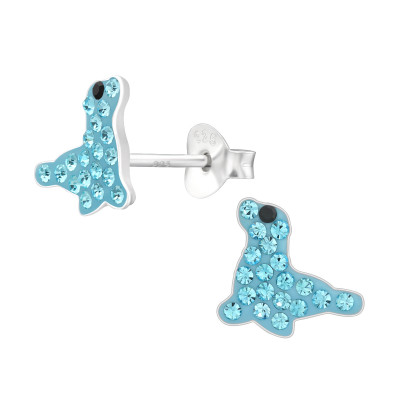 Children's Silver Seal Ear Studs with Crystal