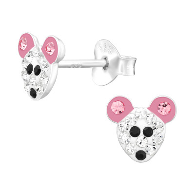 Children's Silver Mouse Ear Studs with Crystal