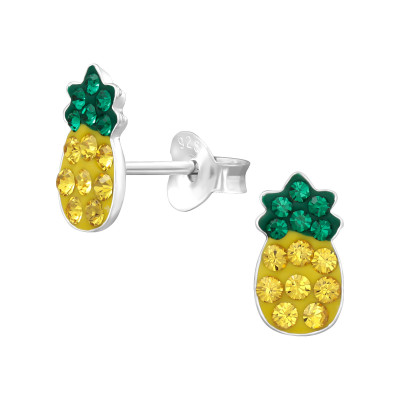 Children's Silver Pineapple Ear Studs with Crystal