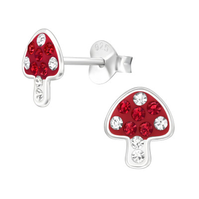 Children's Silver Mushroom Ear Studs with Crystal