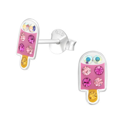 Children's Silver Ice-Cream Ear Studs with Crystal