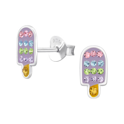 Popsicle Children's Sterling Silver Ear Studs with Crystal