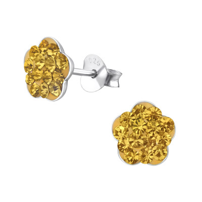 Children's Silver Flower Ear Studs with Crystal