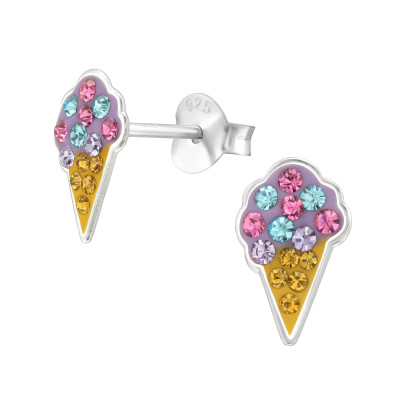 Children's Silver Ice Cream Ear Studs with Crystal