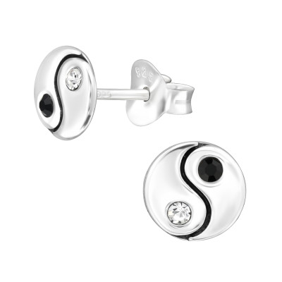 Yin Yang Children's Sterling Silver Ear Studs with Crystal