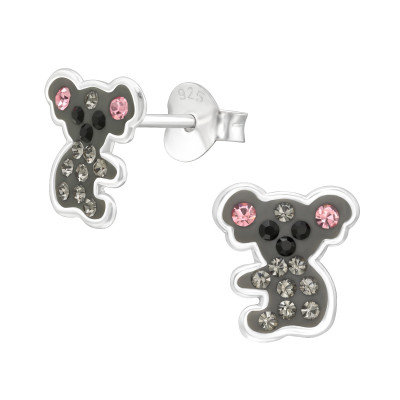 Children's Silver Koala Ear Studs with Crystal