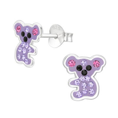 Koala Children's Sterling Silver Ear Studs with Crystal