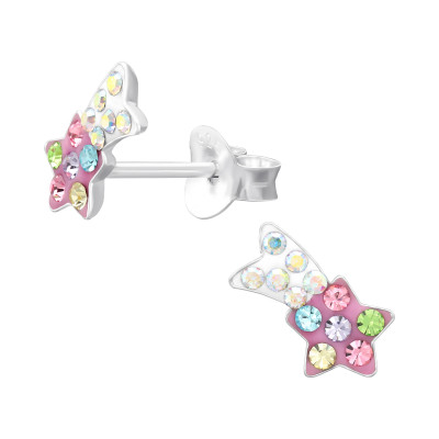 Shooting Star Children's Sterling Silver Ear Studs with Crystal