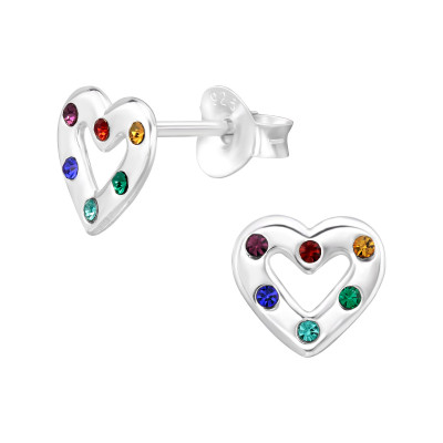 Heart Children's Sterling Silver Ear Studs with Crystal