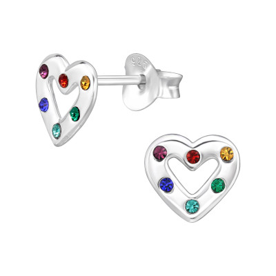 Heart Children's Sterling Silver Ear Studs with Crystal