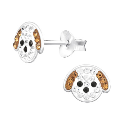 Children's Silver Dog Ear Studs with Crystal