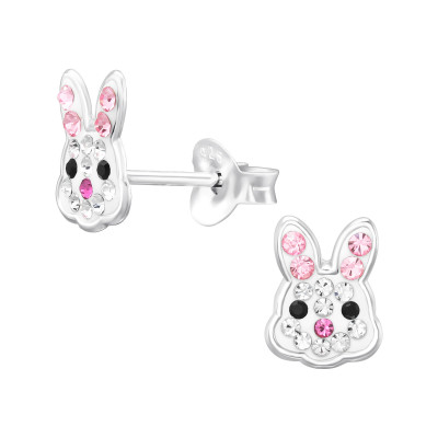 Children's Silver Rabbit Ear Studs with Crystal