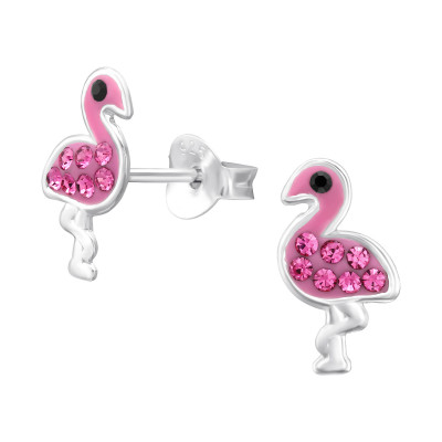 Flamingo Children's Sterling Silver Ear Studs with Crystal