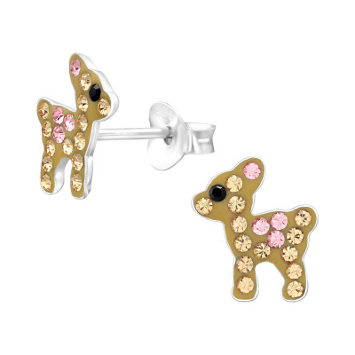 Deer Children's Sterling Silver Ear Studs with Crystal