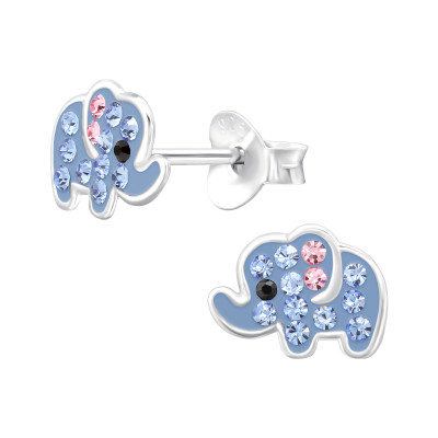 Elephant Children's Sterling Silver Ear Studs with Crystal