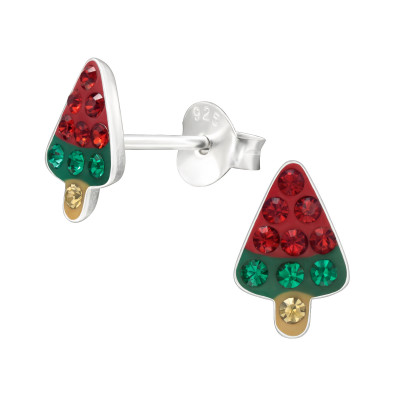 Children's Silver Watermelon Popsicle Ear Studs with Crystal