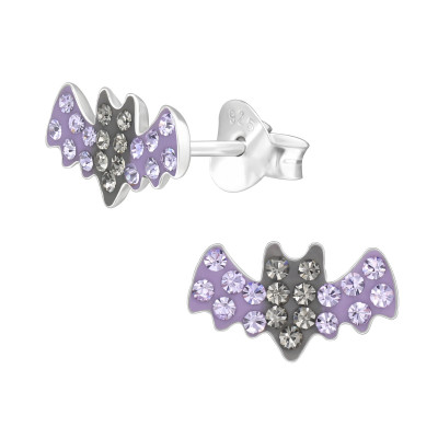 Bat Children's Sterling Silver Ear Studs with Crystal