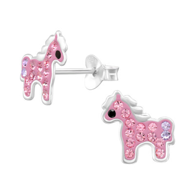 Horse Children's Sterling Silver Ear Studs with Crystal