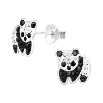 Panda Children's Sterling Silver Ear Studs with Crystal