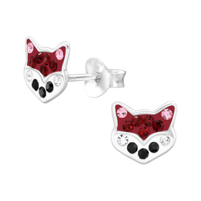 Fox Children's Sterling Silver Ear Studs with Crystal