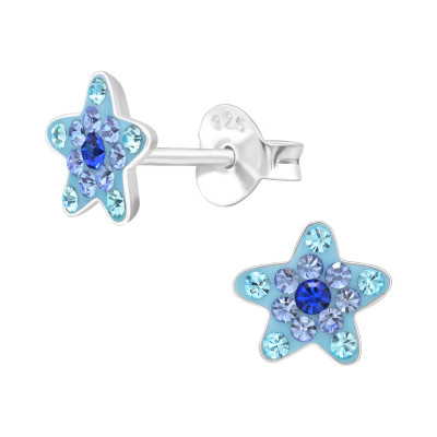 Starfish Children's Sterling Silver Ear Studs with Crystal