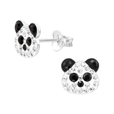 Panda Children's Sterling Silver Ear Studs with Crystal