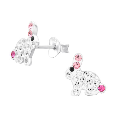 Rabbit Children's Sterling Silver Ear Studs with Crystal
