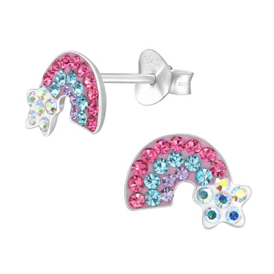 Rainbow Children's Sterling Silver Ear Studs with Crystal